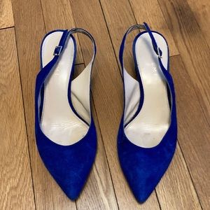 M.Gemi “penna” blue suede block heel sling backs size 39.5